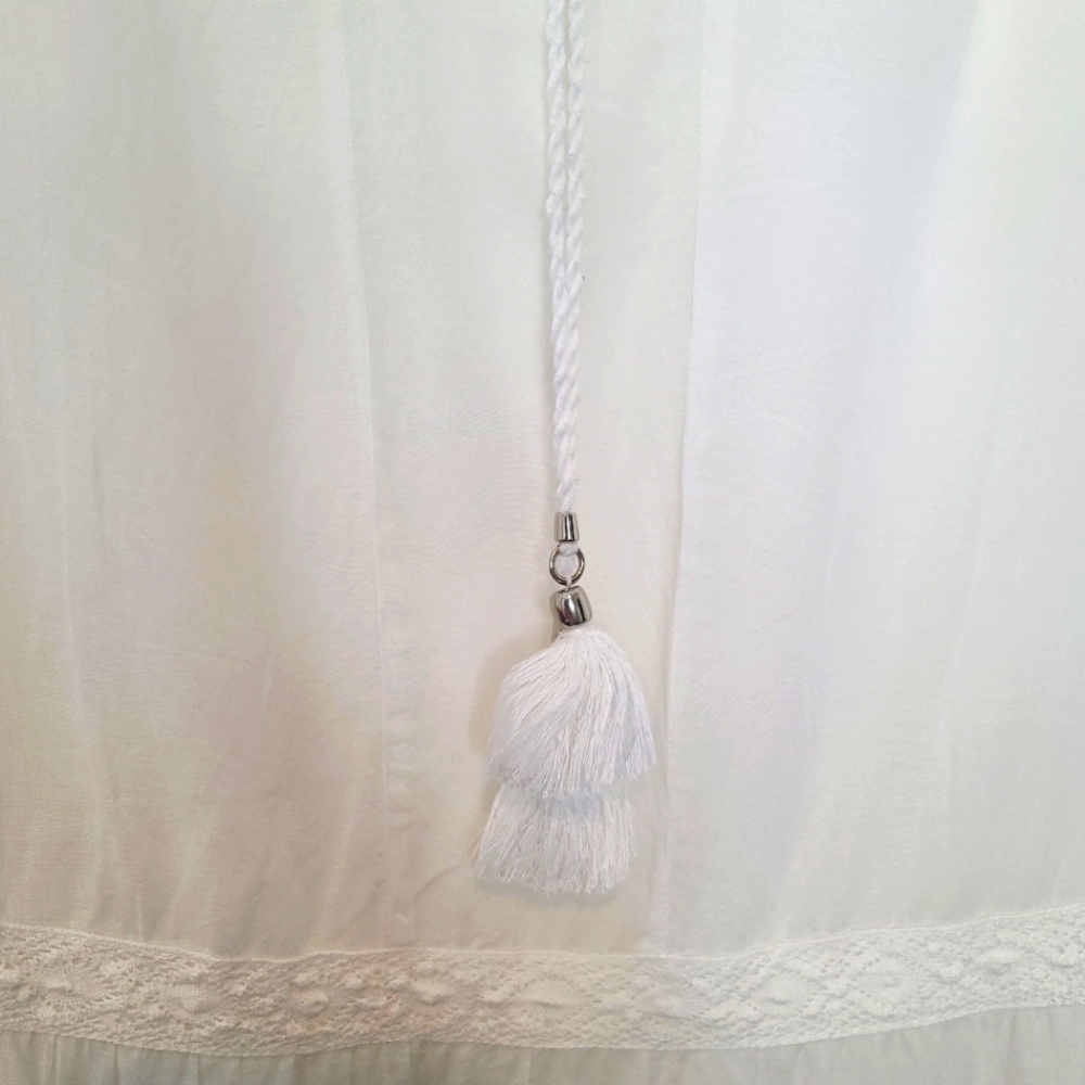 PAIGE Jaslene Long Sleeve Tassels Tiered Mini Dress In White Size Small - Picture 10 of 14